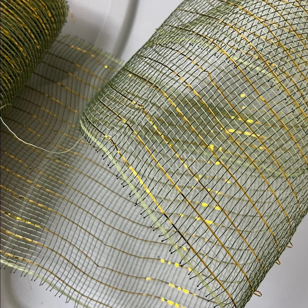 Green and gold table runner, 2 pieces. 6 inches wide